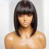 Brezilyalı kısa bob düz simülasyon insan saç perukları patlamalar ile siyah kadınlar için tam dantel ön peruklar