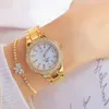 Women s Watches Jam Tangan Wanita Gaun Emas Berlian Kristal Perak Baja Tahan Karat Montre Femme 2023 230427