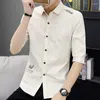 Camicie casual da uomo Camicia stampata a righe bella coreana Ufficio affari monopetto collo alto Abiti estivi maschili