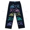 Jeans da uomo American High Street Hip Hop Flying Dog Print Uomo Y2k Tide Brand Pantaloni larghi larghi dritti Casual