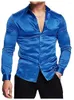 Chemises décontractées pour hommes chemise en Satin de soie brillant luxueux pour hommes à manches longues Slim Muscle boutonné grande taille S-3XL Vetement Homme