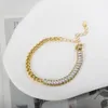 Bracciale cubano di lusso con zirconi cubici con pannelli in acciaio inossidabile 316L, braccialetto quadrato bianco in cristallo per gioielli da donna all'ingrosso 231124