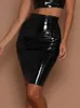 Faldas CUHAKCI de cintura alta para mujer Mini lápiz negro brillante Sexy rojo femenino Club elegante Bodycon 230426
