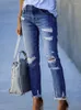 Women's Jeans 2023 Washed And Frayed Tassel Women Denim Europe America Slim Stretch Penetrating Pants