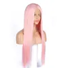 Syntetiska peruker Långt rak spetsfront för afro svarta kvinnor rosa färg mjuk hår mellersta del 26 ''