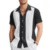 Men's Casual Shirts Fashion Summer 2023 Shirt Bowling Button Short Sleeve Color Matching Lapels Street Daily 6 Colors