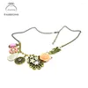 Ketten Vintage Antike Messing Blume Aussage Halskette Bunte Imitation Perle Collier Für Geschenk Schmuck Frauen Pullover Kette