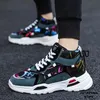 Klänningskor Fashion Rainbow Printed Men's Sports High Top Ankle Platform Men Sneakers Skateboard Red Nonslip Skate Trainers 231127