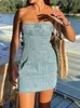 Casual Dresses Sexy Y2K Blue Denim Sheath Mini Women Jeans Tube Backless Bodycon Dress Fashion Party Street Style Ladies Vestidos 230426