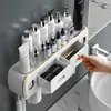 Magnetische adsorptie omgekeerde tandenborstelhouder muur gemonteerde badkameropslagplank tandpasta dispenser badkamer accessoires