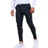 Calças masculinas zip botão elegante fino ajuste lápis respirável estilo de negócios calças com tecido macio bolsos convenientes trabalho
