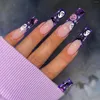 Kunstnagels 24 STKS Halloween Pompoen Spin Nep Afgewerkt Frans Volledige dekking Lange Ballet Druk op manicure nageltips