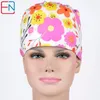 Berets Hennar Women Scrub Caps Flowers Pattern Lab Cap Cotton Adjustable Skull For