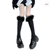 Women Socks Winter Harajuku Furry Trim Warm Long Calf Japanese Style Cute Fluffy Student Medium Tube Knee High Stockings