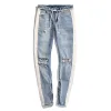 Jeans da uomo firmati Jeans skinny strappati a righe bianche Pantaloni da motociclista slim con coulisse elasticizzati alla moda Pantaloni blu neri Taglia S-2XL