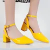 Dress Shoes 2023 Summer Women Sandals Candy Colour Mary Jane Patent Leather Female Sweet Buckle Chunky Heels Footwear Size 34-50