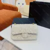 Klasik çanta yün tweed çanta tasarımcısı altın tonlu metal flep zincir crossbody çanta kadın kılıfları cüzdan