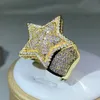 925 Silver Classic Yellow Gold Five Star Zircon Ring For Women Men Big Party Birthday Jewelry Gift 231127