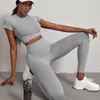 Active Sets Gym 2 Piece Set Workout Clothes For Women Yoga Solid Color Fitness Leggings Sportswear Woman Half Sleeve Shirts And Pants