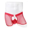 Underpants Men Mid-waist Mesh Transparent Keychain Boxers Shorts Gays Sexy Underwear Front Hole Imitation Leather Male Convex Pouch Panties