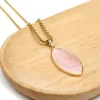 Pendant Necklaces Natural Stone Oval Pink Aventurine Obsidian Amazonite Rose Quartz Necklace Stainless Steel Chain For Women Jewelry Gifts