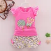 Strampler geboren Baby Mädchen Kleidung Set Schöne Lollipop Print Tops T-ShirtsBaby Shorts 2 STÜCKE Sommer Kleinkind Säuglingskleidung Outfits 230427