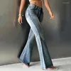 Jeans da donna sexy ragazza a vita alta svasati da donna vintage blu