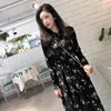 Casual Dresses 2023 Autumn Long Sleeve Flower Printed Dress Women Vintage Stand Collar Floral Elegant Fashion Supper Fairy Chiffon