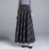 Saias de inverno mulheres saia de lã longa moda moda alta cintura lã básica feminina casual espesso elástico a-linha maxi o839 230427