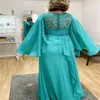 Turquoise Plus Size Mother Of The Bride Dress Cape Long Sleeve Floor Length Chiffon Wedding Guest Dress 2024 Sexy V Neck Lace Women Evening Promdess Mom Formal Party