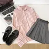 Blouses pour femmes chemise amincissante décontractée en coton rayé rose