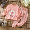 Pyjama's geprinte cartoon schattige baby lange mouw thuiskleding 2pcset peuter kostuum katoen comfort children ondergoed tops pant 231127