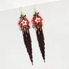 Pendientes colgantes retro étnicos hechos a mano con borlas de colores a juego, regalo de cumpleaños de flores bohemias para mujeres y niñas