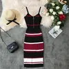 OCEANLOVE Sexy Dress Vintage Striped Bodycon Korean Zipper Vestido V-neck Knitting Stretch Midi Dresses Summer Dress Women 12132