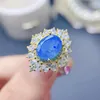 Кольца кластера FS Кольцо с натуральным синим опалом S925 из стерлингового серебра Модные очаровательные женские роскошные свадебные украшения MeiBaPJ F