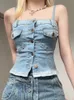 CAMESOS Tanks y2k zakken jeans corset top top single-breasted mini vest dames schattige mode sweats do oude Koreaanse zweettanks zomer 90s 230425