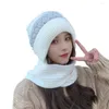 Berets Ladies Winter Hat For Women Knitted Windproof Warm With Plush Ball Decor Anti-slip Beanie Scarf Combo