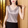 Kvinnors blusar Silk Tank Tops Backless Blue Women Satin Ladies V-Neck Hollow Out Womens Basic Solid Fashion Clothing