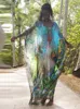 Klänningar 2022 Multicolored Bohemian Floral Printed Vneck Chiffon Bats Hylsa Lång sommarstrandklänning Kvinnor Beachwear Maxi Dresses Q1041