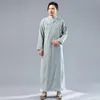 Ethnic Clothing Men Chinese Cotton Linen Solid Robe Gown Ancient Mandarin Collar Casual Coat Retro Button Harajuku Plus Size XL Loose