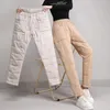 Women's Pants s Warm Down Cotton Quilted Straight Winter Women Fluffy Pantalones Elastic High Waist Baggy Anklelength Thick Trousers 231127