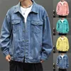 Herenjassen Herfst/winter Informeel Denim Effen Kleur Lange mouw Buiten Vakantie Vintage Overhemd Revers Vest Tops Hip Hop Winddicht