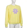 Women's Hoodies 2023 Embroidered Gingham Daisy Flower Applique Sweatshirt Women Autumn Winter Loose Long Sleeve Y2K Pullover Street Fashion