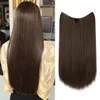 Invisible Wire Hair Extensions Dark Brown Short Synthetic Hairpieces Adjustable Headband for Women No Clip