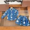 23ss bambini abiti firmati set per bambini gonna set ragazze bavero stampa stella camicia da cowboy a maniche lunghe vestito mezza gonna vestiti per bambini di alta qualità