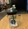 Högkvalitativ kreativ (dryck) Starbucks Mugs Pink Cherry Blossom Bear Mason Large Capacity Double Glass With Sippy Cup Coffee Mug Gift