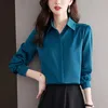 Blouses Femmes Satin Femmes Chemise Basic Chemisier à manches longues 2023 Mode Automne Vêtements Slim Chemises décontractées Soie Solide OL Femmes Tops