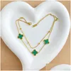 Anklets Newest 18K Gold Plated Four-Leaf Clover Double Anklet Desinger Women Gifts Drop Delivery Jewelry Dhkyu