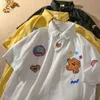 T-Shirt Bear Embroidery Tie Super Cute POLO Collar T Shirts Women Teens Girls Vintage Preppy Summer Tees 2021 New Harajuku Japanese Tops