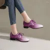 Dress Shoes Genuine Leather Women High Quality Oxford Casual Woman Lace Up Med Heel Ladies Platform YM-159